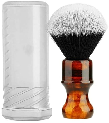 AuLYn Pennello da Barba in Ambra Pelo di Tasso Sintetico con Punta Argentata con Manico in Resina for Uomo Rasatura Professionale bagnata (Nodo 24 mm) Ambra (Color : Amber with Box)