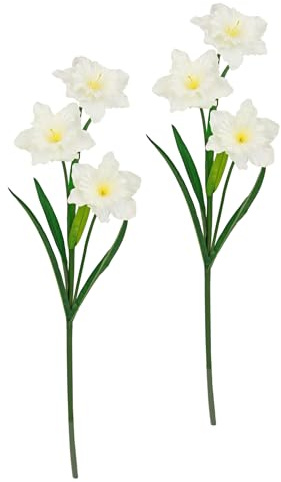 Flair Flower Künstliche Narzissen Frühlingsblumen Kunstblume Blumen Sträuße Blumenarrangements Deko Frühjahrsdekoration Narzisse Osterdeko Osterglocke Ostern Tischdeko Dekopflanze 2er Set, weiß