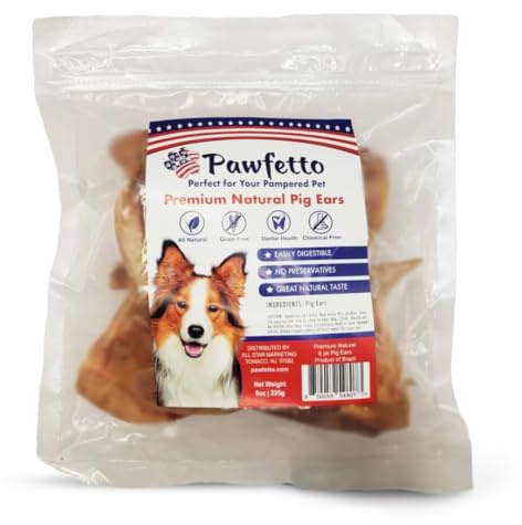 Pawfetto Premium Natural Whole Pig Ears, Easily Digestible Non-Rawhide Dog Chews, Long-Lasting Treats, Snacks for Dogs (Pack of 6)