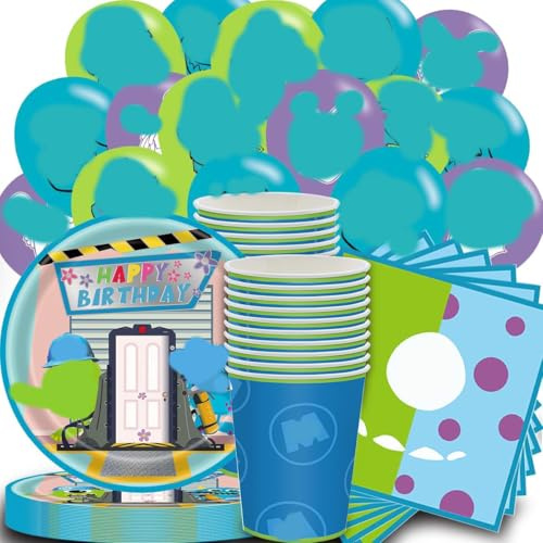 78stk Partygeschirr Monster Party Partyzubehör Pappteller Set einschließlich Teller Becher Servietten Ballon zum Geburtstag（20 Personen）