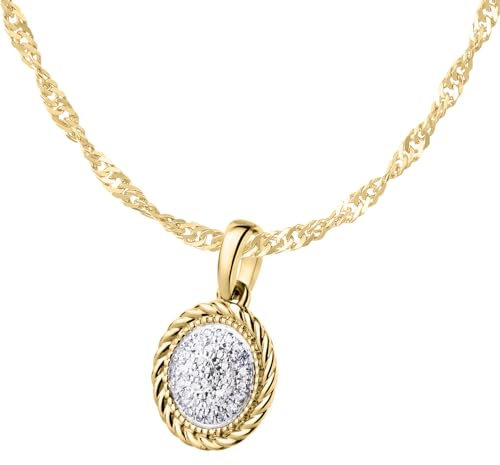 Ardeo Aurum Damen Schmuck-Set aus 375 Gold Gelbgold mit 0,05 ct Diamanten Brillanten Anhänger Singapurkette 60 cm