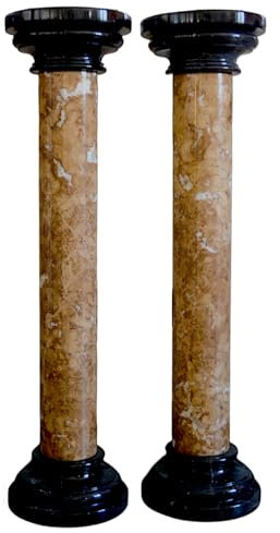 CBAM Paar Säulen aus braunem Marmor Emperador und Schwarz Belgien mit Sockel und rundem Kapitel Home Decor H 100 cm