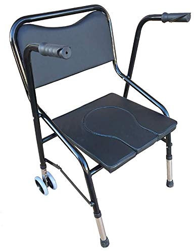 CRBUDY Toilettenstuhl Nachttisch-Toilettenstuhl mit Rollen Toilettenpapier Duschstuhl mit Rollen Toilettensitz mit Rückenlehne und Armlehnen Toilettenstuhl