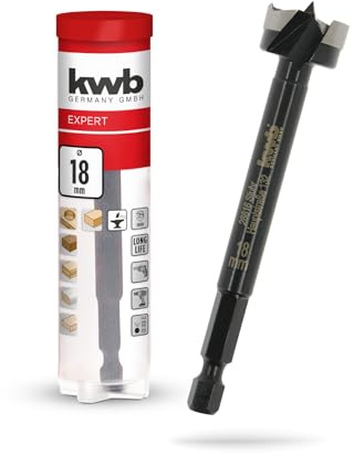 kwb Forstner-borr Ø 18 mm (träborr – smidd huvud – specialslipning, snabba och fria hål, 4-sidig slipad mittbit, för skruvdragare och sladdlösa borrar)