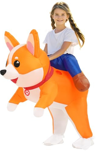 Inflatable Costumes Kids Dog Costume Halloween Blow Up Ride on Corgi Costume Animal Suit for Girls Boys Cosplay Party