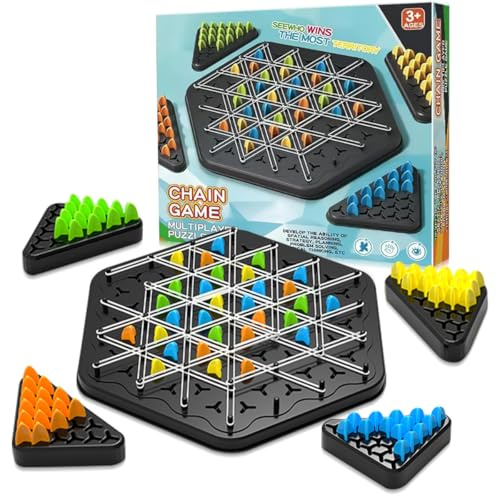 Chain Triangle Chess Game, Triggle Rubber Band Game, Strategy Board Games, Family Night Games for Kids and Adults, 2 to 4 Players