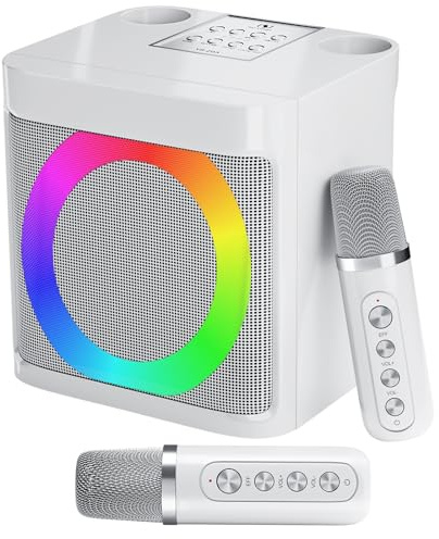Karaoke-Maschine für Kinder und Erwachsene, tragbarer Bluetooth-Lautsprecher mit 2 kabellosen Mikrofonen, Singmaschine für Party, Geburtstagsgeschenke für Mädchen und Jungen im Alter von 4, 5, 6, 7,