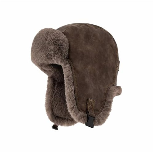 GIBZ Russische Winter Mütze Warme Trappermützen Winddichte Wintermütze Herren Damen Fliegermütze mit Ohrenklappen Braun (56-58cm)