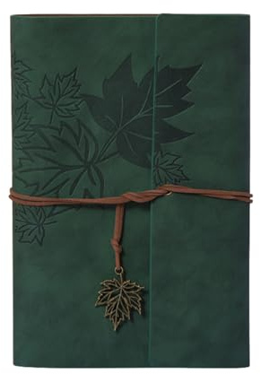 PTJJXA Leder Notizbuch A6, 18,5x12cm Vintage Nachfüllbar Reisetagebuch mit Blanko-Seiten, Ringbuch Tagebuch und Skizzenbuch, Dickes Papier, Softcover, Rezeptbuch zum Selberschreiben (Grün)
