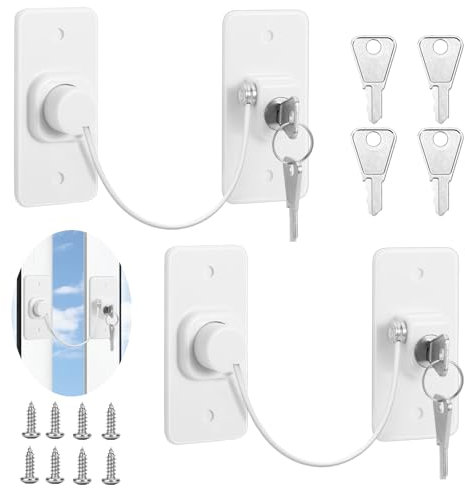 KOVOSCH 2Pcs Window Locks,Window Locks for Upvc Windows,Self-Adhesive and Screw,Refrigerator Lock with Key,Window Safety Restrictors,Pet Child Locks Refrigerator Lock for Childproof