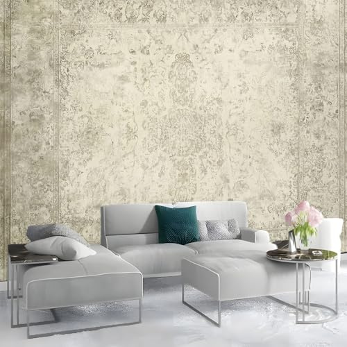 Fototapete 3D Vliestapete mit Retro-Teppich Im Used-Look Muster Beige 350x256cm XXL Panorama Wandbild für Mädchen & Jungs Schlafzimmer | Wanddekoration mit 3D Effekt