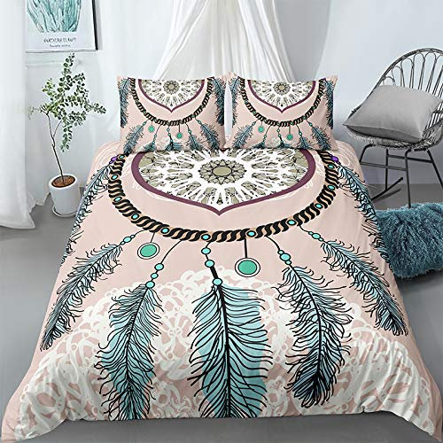 CHCHNXY Bettwäsche 200x200,Traumfänger 3 Teilig Weich Und Atmungsaktiv Bettwäsche-Set,Für Jugendliche Erwachsene 1 Bettbezüge Mit Reißverschluss Und 2 Kissenbezug 80x80cm