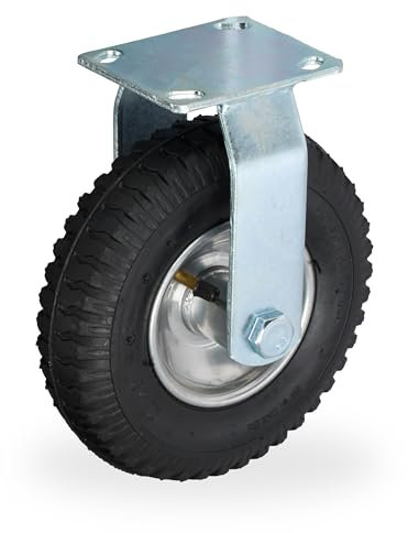 Relaxdays 2.50-4 Ruota per Carrello Fissa, Rotella per Mobili e Carico di Portata 120 kg, Gomma Gonfiabile, Nero Argento, Acciaio