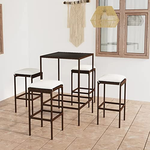 Xichuzi 5-TLG. Gartenbar-Set mit Kissen, Gartenmöbel Sitzgruppe, Tisch Mit Stühlen Set, Sitzgruppe Garten, Outdoor Möbel, Balkonmöbel Set, Poly Rattan Braun