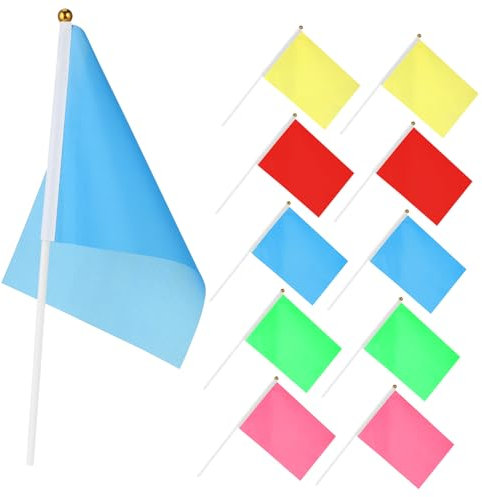 BEBEMOKO Einfarbige Quadratische Kleiner Flaggen 50 Stück 14 x 21cm Robustes Material Tragbar Für Sportveranstaltungen Und Clubaktivitäten in Rot Grün Gelb Blau Magenta