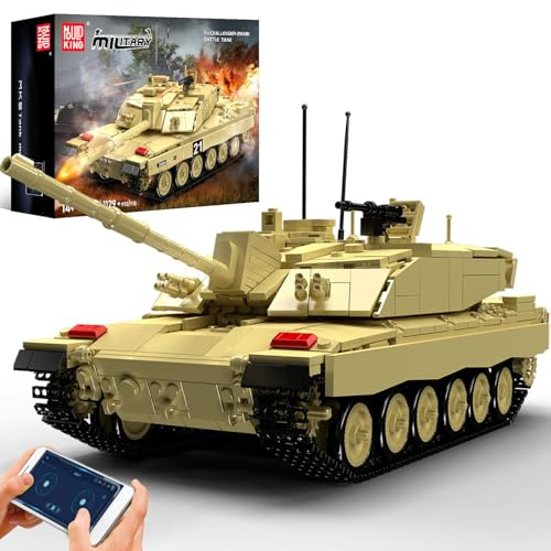 Mould King 20037 RC Panzer Bausteine Modell, 1129 Teile Militär Panzer Klemmbausteine Technik mit Sound, APP und Ferngesteuert Bauklötze Bausatz Spielzeug für Erwachsene