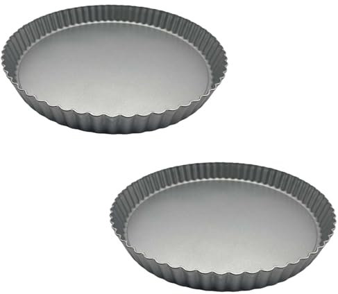 HOCHSTE 26cm /10.2 Pie Tin, Tart Tin, Quiche Dish, Flan Dish with Loose Bottom – Non-Stick Pie Tins for Baking, Flan Tin, Quiche Tin, Tart Tins for Baking, Apple Pie, Silver 2 Pack
