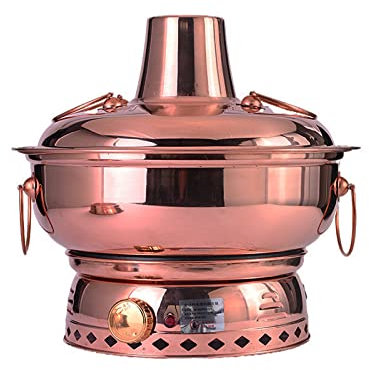 KXQYIKYI Pot Caliente de Cobre Vintage Shabu Shabu Hotpot con Divisor Electricidad de carbón cazuela sartén Tradicional Sopa de Olla de Olla para cocinar / 32 cm