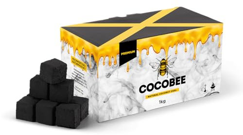 Black Coconut Carbón DISPAU COCOBEE Premium de 27 X 27 MM Carbón Natural de Coco Premium Cachimba y BBQ - Briquetas de Carbón de Coco Shisha y Barbacoas. (1 KG)
