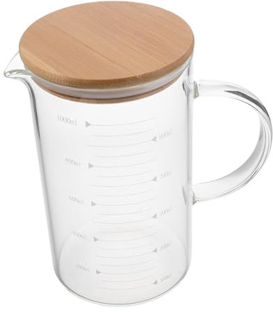 WEKADRIN Taza Medidora De Vidrio Graduada Con Asa y Tapa Jarra Para Medir Líquidos Cocina Para Jugo Café y Bebidas Frías