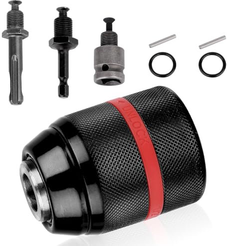 BOXOB Keyless Drill Chuck, 1/2-20UNF Mount 1.5-13mm Self-Tighten Drill Chuck with 3/8 SDS-Plus Shank Impact Wrench Adapter Hex Shank for Hand Drills Impact Driver