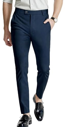 GINGTTO Pantalones Hombre Slim Fit Pantalón de Vestir Elástico Ajustado Chinos Traje Trousers Entallado Pants Azul Marino 30/30