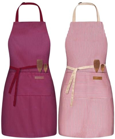 Thougthings Schürze Küchenschürze Kochschürze, Baumwolle mit zwei großen Taschen, Verstellbare Höhe, universell einsetzbar für Damen und Herren (04.Rot & Rosa)