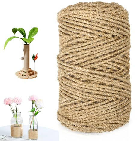 Corda in sisal per tiragraffi, 100 m x 4 mm, resistente agli strappi, corda di iuta naturale, corda da giardino, per fai da te, funi per tiragraffi, decorazione per la casa, il giardino, confezione