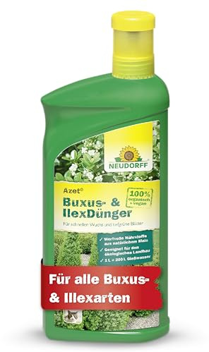 Neudorff Azet Buxus- & IlexDünger - 100% natürlicher Bio Dünger für schnelles Wachstum und gesunde, tiefgrüne Buxus, Ilex und Immergrüne, 1 Liter
