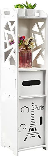 Belfoyer Armario de Baño Estrecho Plegable – Mueble Auxiliar para Baño con Puertas y Estantes, Columna de Almacenamiento Alta, Armario Delgado para Espacios Pequeños, Blanco Moderno(20 * 20 * 80cm+)