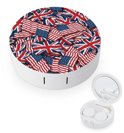fkgvwo Contact Lens Case American British Flag Contact Lens Holder Box Container Soak Storage Kit