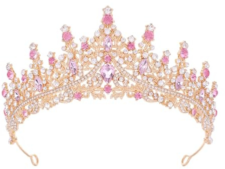 Corona Tiara, Cristallo Strass Diadema, Corona Regina Donna, Diadema Sposa, Diadema Donna, Tiara Corona di Cristallo, per Compleanni Femminili, Balli, Concorsi di Bellezza (Rosa)