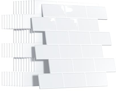 Yoillione Grueso Azulejos Adhesivos Cocina: 10-Piezas Baldosa Vinilo Cocina Pared - 3D Azulejo Metro Adhesivo, 30x30 cm (Blanco Puro)