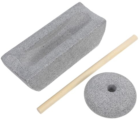 Healeved Meule à Pierre Manuelle Traditionnelle 12 CM Broyeur Cuisine Multifonction Moulin à Épices et Thé Outil Compact en Pierre Naturelle pour Écraser Grains et Condiments
