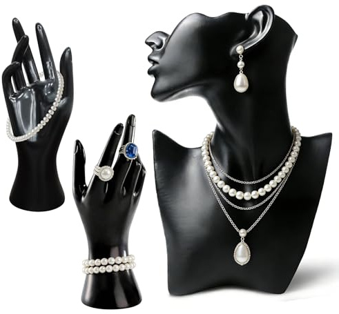 3 Pièces Bijoux Présentoir De Buste En Résine, Présentoir Bijoux Résine Noir, Présentoir Pour Colliers, Support Collier Buste Bijoux Avec Mannequin Plastique Présentoir De Bracelet Bague(Noir)