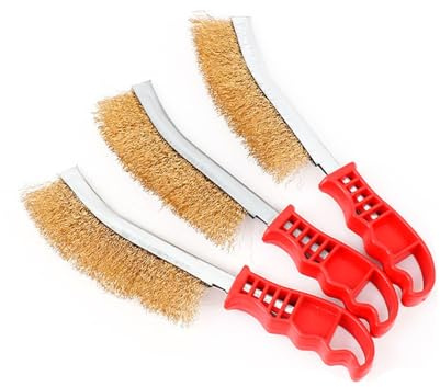 Wealsun Brass Wire Brush Pack of 3 | General Purpose Brushes, Plastic Curved Handled Brass Coated Wire Brush Suitable for Removing Rust and Paint