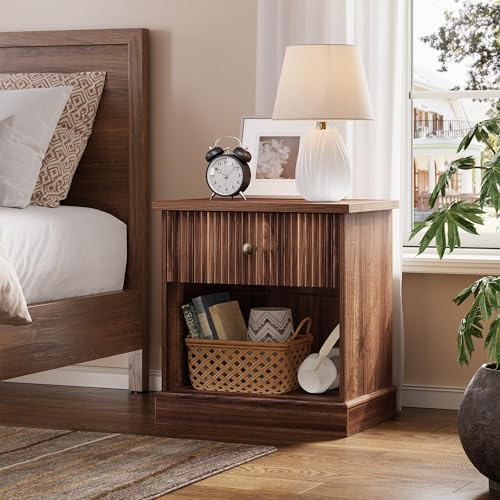 Garvee Table De Chevet Design Moderne avec Rangement – Commode Compacte pour Chambre – Étagère Ouverte Pratique – Couleur Chêne Brun/Blanc