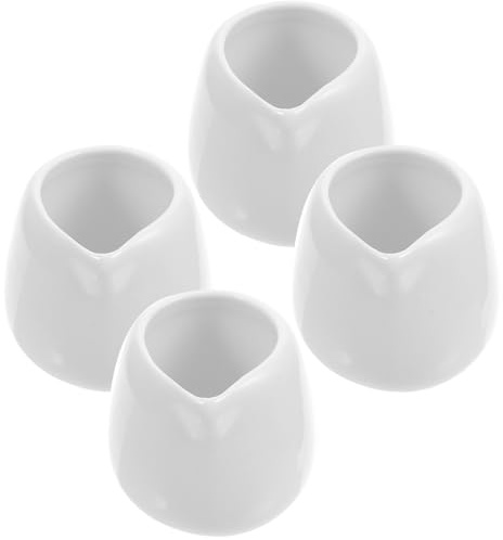 CALLARON Lot de 4 Mini Saucières à Lait Blanches en Céramique, Pichet à Sauce sans Anse avec Bec Verseur Pratique, Cuisine, Barbecue et Repas à Domicile, Compatibles Lave-vaisselle