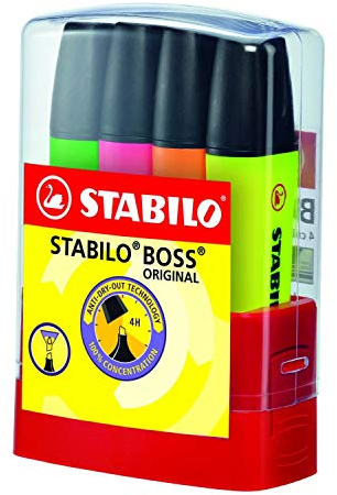 STABILO Boss Original Textmarker – Etui Bossparade 4 Textmarker – verschiedene Farben