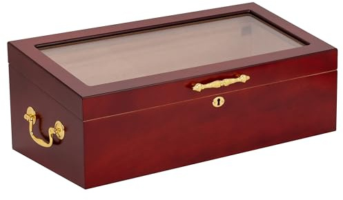 Quality Importers Retail Display 4 Humidor, Countertop, 6 piece Humidor, 2 Round Humidifiers, 1 Glass Hygrometer With Brass Frame, 100 Cigar Capacity