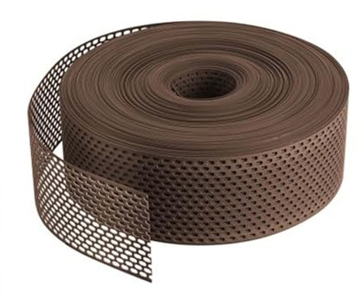 Fassadenprofile Ventilationslist/takfotsgaller PVC rullad 60m 80mm Brun, takfotsplåt, ventilationslist, gallerplåt, plast, perforerad plåtlist, hängrännelucka