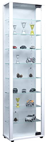 VCM Standvitrine 33x18x115 cm 1 Tür 9 Fächer Glas Holzwerkstoff | Schauraum für Bücher und Andenken - als Blickfang im Wohnbereich - für Wohnungen und Büros - hochwertige Verarbeitung