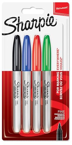 Sharpie Permanent Marker | Marker Stifte mit feiner Spitze | Schwarzeblauerote und grüne Tinte | 4 Wasserfeste Stifte