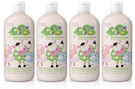 Baylis & Harding Funky Farm Kids Bathtime Bath and Shower Gel 1 Litre, (Pack of 4) - Vegan Friendly