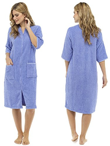 TF Ladies/Womens Cotton Terry Zip Front Dressing Gown/Bathrobe/Housecoat (Large - UK 16-18, Lilac)