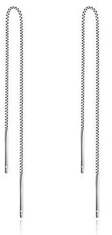 CHENGMEN 925 Sterling Silver Line Link Chain Earrings for Women Girls-Long Bar Tassel String Threader Pull Through Earrings Gifts for Her 6mm 10mm 14mm 17mm 20mm