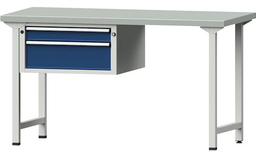 ANKE | Werkbank | Gestellbauweise Serie V | 2 Schubladen | Breite 1500 mm | Stahlblechbelag