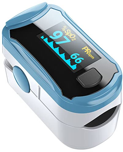 Oxímetro de Pulso con Monitor de Saturación de Oxígeno Sanguíneo con Bolsa de Transporte, Baterías y Cordón (A)