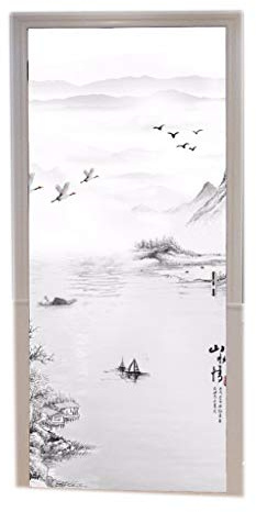 A.Monamour Türtapeten Selbstklebend 3D Chinesische Traditionelle Schwarz-Weiß-Malerei Kunst Türtapete Türposter Tapete 77x200cm