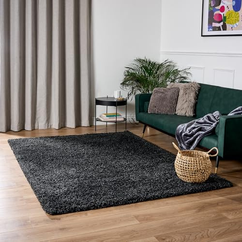 Bravich Anthracite Charcoal Grey Shaggy Rug 80 x 150cm (2'7 x 4'11) 5cm Pile Medium Thick Fluffy Living Room Hessian Backed Washable